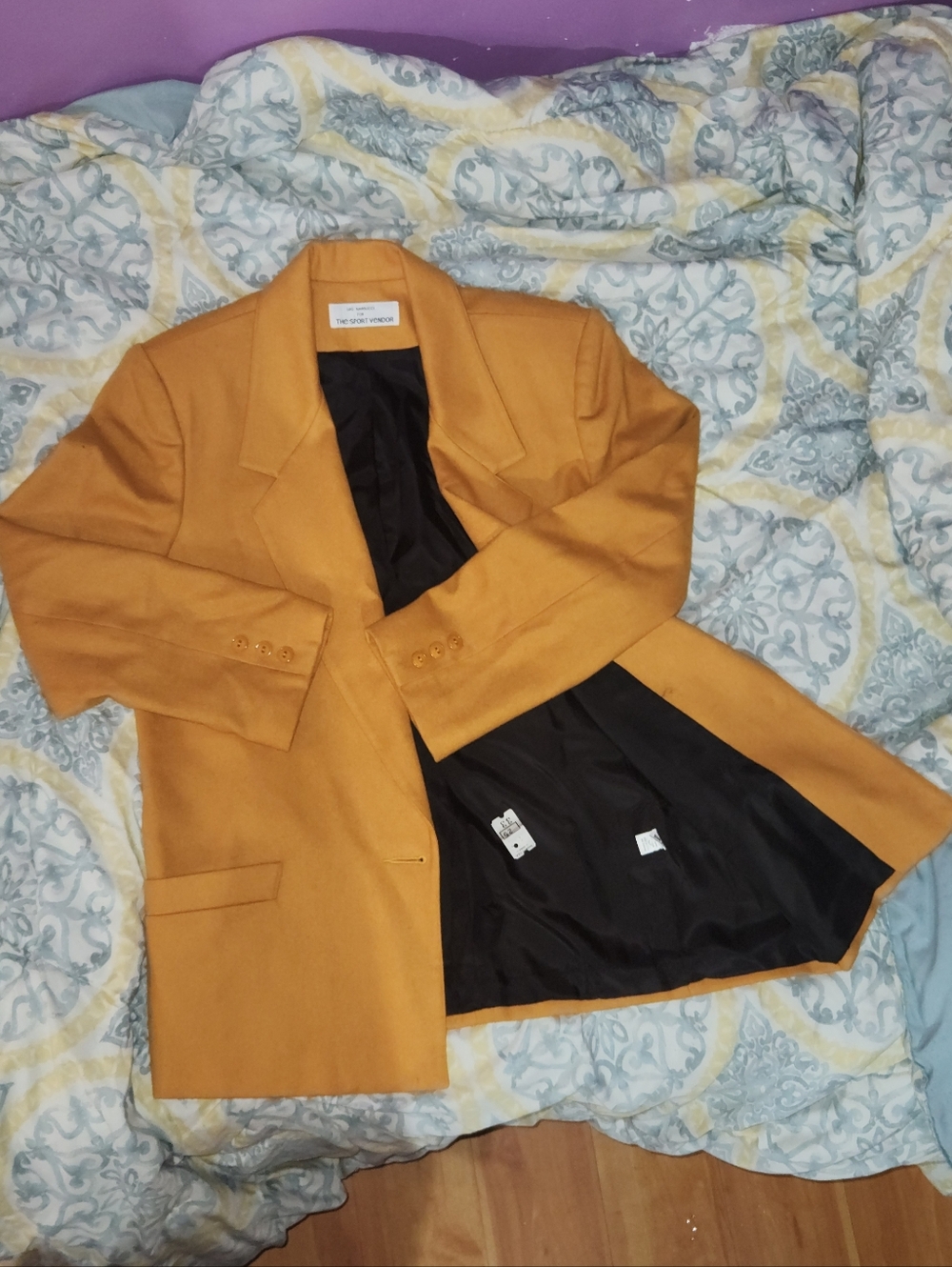 Mustard Yellow Padded Blazer Jacket with Black Lining